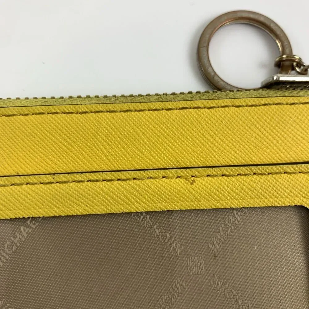Michael Kors Jet Set Travel Saffiano Leather Coin‎ Pouch Yellow Small Key Zip